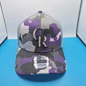 Colorado Rockies New Era 39Thirty Baseball Hat M/L Flex Fit Purple Gray Camo